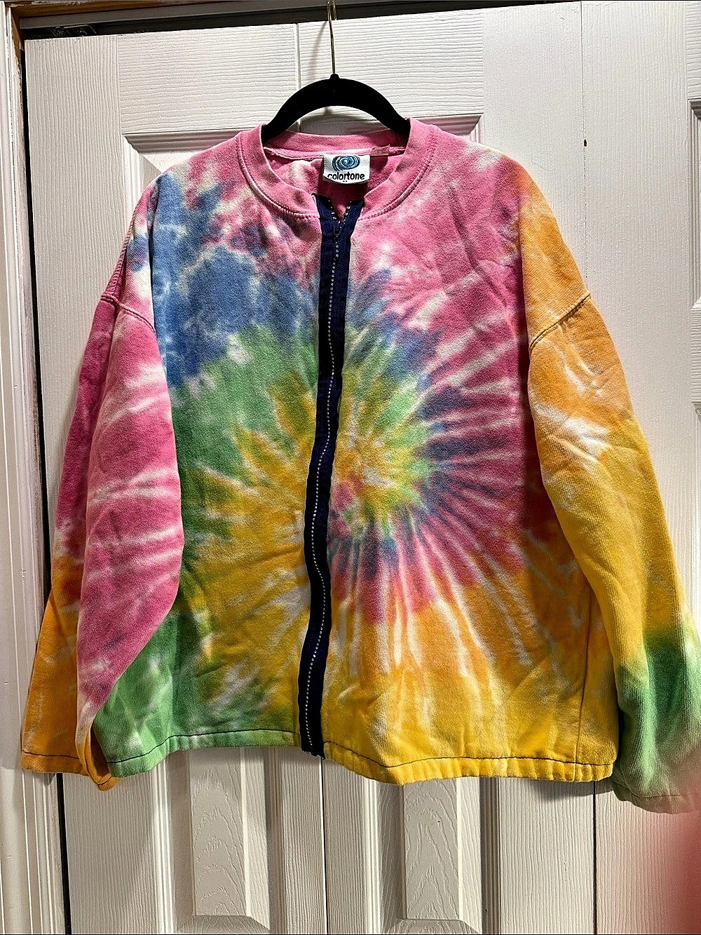 Colortone Unisex Tie-Dyed Full-Zip Hooded Sweatshirt Tie-Dye Zip Jacket Pink &